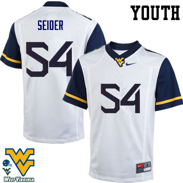 Youth #54 JaHShaun Seider West Virginia Mountaineers College Football Jerseys-White - Click Image to Close